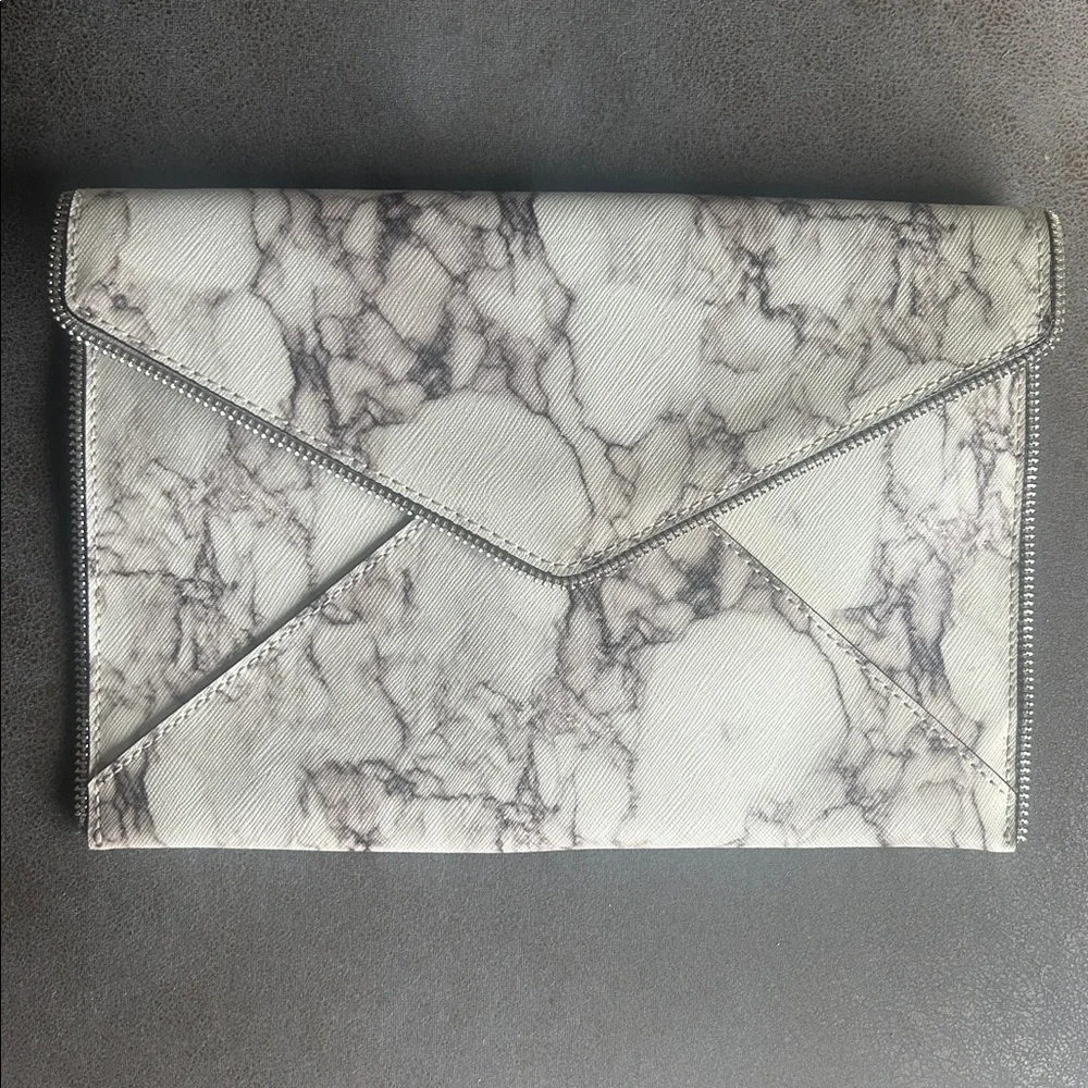 Rebecca Minkoff Leo Leather Marble Grey Envelope Clutch
